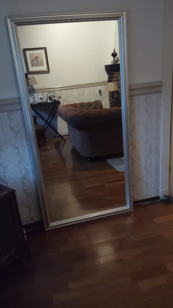 Old-Zilveren Rechthoekige Lange Kamer Spiegel of Pas-spiegel, Ophalen of Verzenden, Zo goed als nieuw, 75 tot 100 cm, 150 tot 200 cm