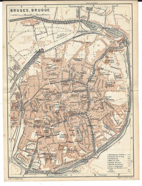 1910 - Brugge stadsplan, Antiek en Kunst, Kunst | Etsen en Gravures, Verzenden