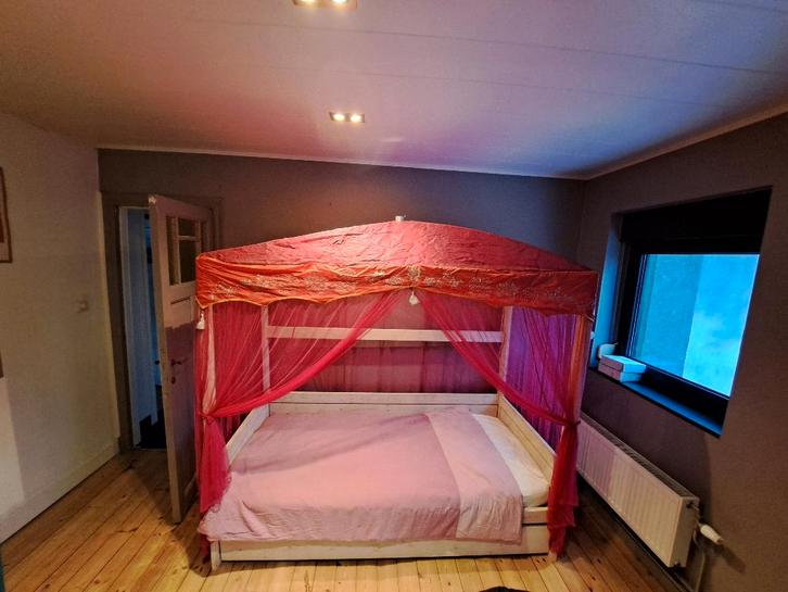 2 Lifetime meegroeibedden massief hout hemelbed + hoogslaper, Maison & Meubles, Chambre à coucher | Lits, Utilisé, Une personne