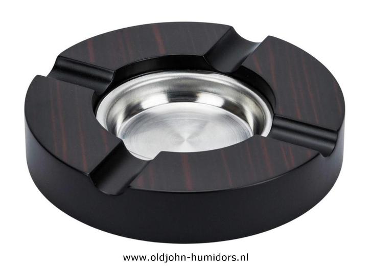 SIGAREN ASBAK -ROND MET 2 LEGGERS EBBENHOUT - 16 cm!   sab20, Verzamelen, Rookartikelen, Aanstekers en Luciferdoosjes, Nieuw, Asbak