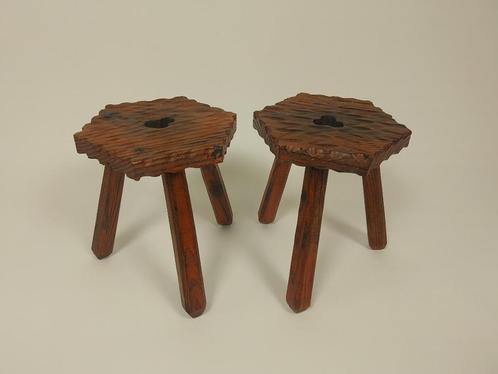 2 x Vintage Brutalist Spaans Krukje, Huis en Inrichting, Krukjes, Gebruikt, Hout, Ophalen of Verzenden