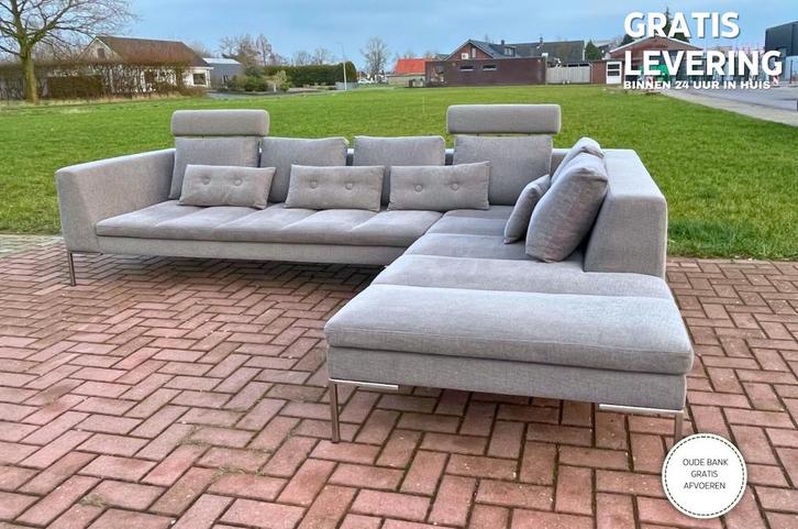 GRATIS LEVERING HEEL BE Montel Grijs Stoffen Hoekbank, Huis en Inrichting, Zetels | Zetels, Zo goed als nieuw, Hoekbank, Vierpersoons of meer