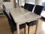 Moderne eettafel met 6 lederen stoelen, Huis en Inrichting, Stoelen, Ophalen, Gebruikt, Overige kleuren, Hout