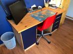 Bureau, couleur bois et bleu avec chaise, Gebruikt, Ophalen, Bureau