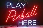 Play pinball here neon flipperkast gameroom mancave neons, Nieuw, Ophalen of Verzenden, Lichtbak of (neon) lamp