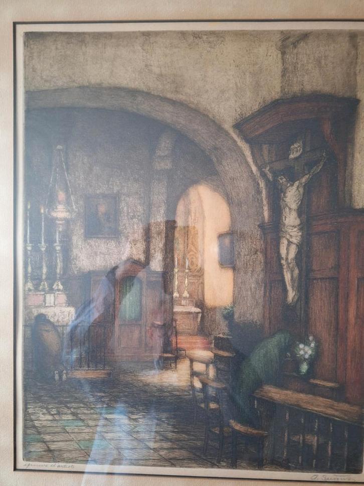 KOOPJE Schitterende kleurets / aquatint Albert Geudens Kapel, Antiek en Kunst, Kunst | Etsen en Gravures, Ophalen