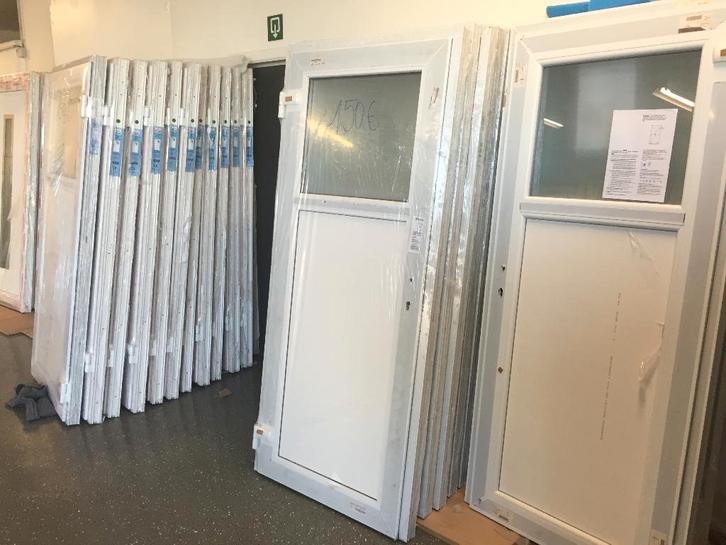 Porte PVC Blanche avec Poignée Double Vitrage, Bricolage & Construction, Fenêtres & Moustiquaires, Neuf, Enlèvement