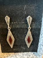Prachtige zilveren carneool oorbellen, Avec pierre précieuse, Argent, Puces ou Clous, Rouge