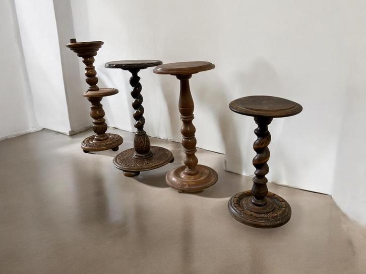 vintage  houten pied de stal / bijzettafel / plantentafel, Antiek en Kunst, Curiosa en Brocante, Ophalen of Verzenden