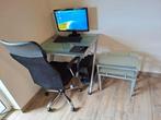 Bureautafel,stoel,lampje, 2 bijzettafels. ZONDER COMPUTER, Ophalen, Gebruikt, Vierkant, Glas