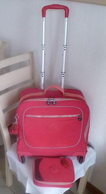 Kipling Trolley et plumier fuchsia et saumon + singes, 40 à 50 cm, Enlèvement ou Envoi, Autres couleurs, Utilisé