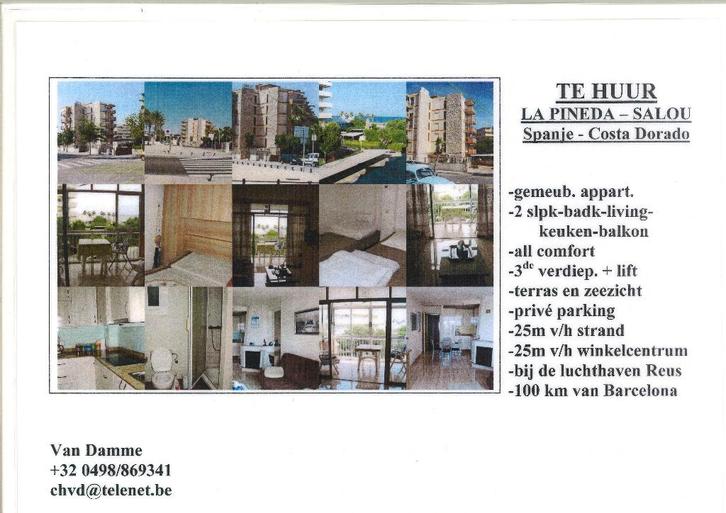 TE HUUR/TE KOOP, Vakantie, Vakantiehuizen | Spanje, Costa Dorada, Appartement, Aan zee, 2 slaapkamers, Eigenaar