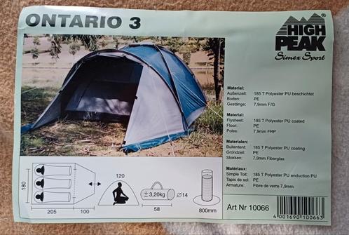 Tente de camping ONTARIO 3, Caravanes & Camping, Tentes, jusqu'à 3, Neuf, Enlèvement