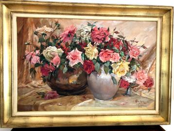 Huile sur toile: Les Roses d'Astrida - Artiste Émile Deckers