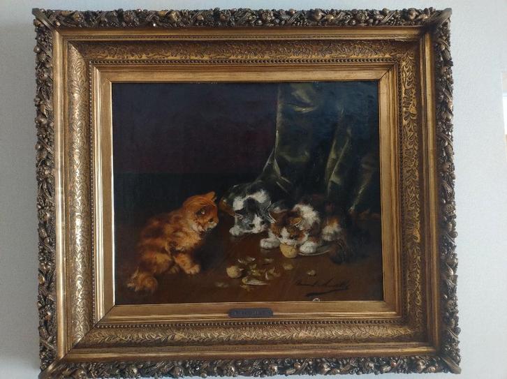 Poezen schilderij Brunel de Neuville, Antiek en Kunst, Kunst | Schilderijen | Klassiek, Ophalen