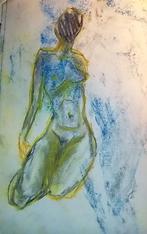 Naaktmodel in houtskool en pastelkrijt in A4 in kader, Ophalen of Verzenden