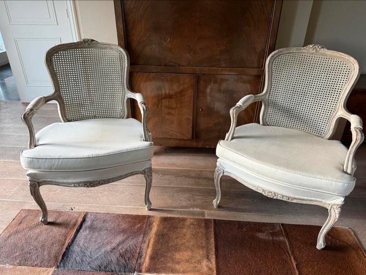 Louis XV fauteuils met rieten, Antiek en Kunst, Antiek | Meubels | Stoelen en Sofa's, Ophalen