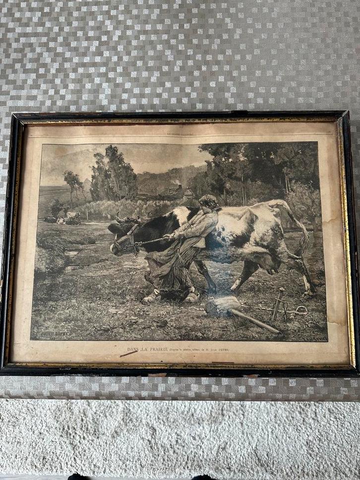 Zeer oude gravure 1888 julien dupre, Antiek en Kunst, Kunst | Etsen en Gravures, Ophalen