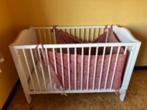 Babybedje met witte spijlen + matras, Ophalen, Gebruikt, 70 tot 85 cm, Minder dan 140 cm