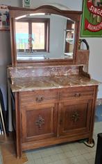 charmante antieke eiken commode met spiegel en marmeren blad, Antiek en Kunst, Ophalen