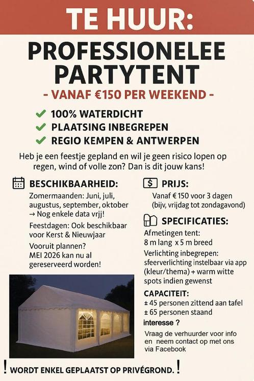 TE HUUR ***Professionele Partytent 5 x 8 meter***, Tuin en Terras, Partytenten, Zo goed als nieuw, Partytent, 2 meter of meer
