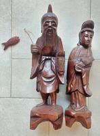 Asian (Japanese) fisherman and wife  wood carved, Ophalen of Verzenden