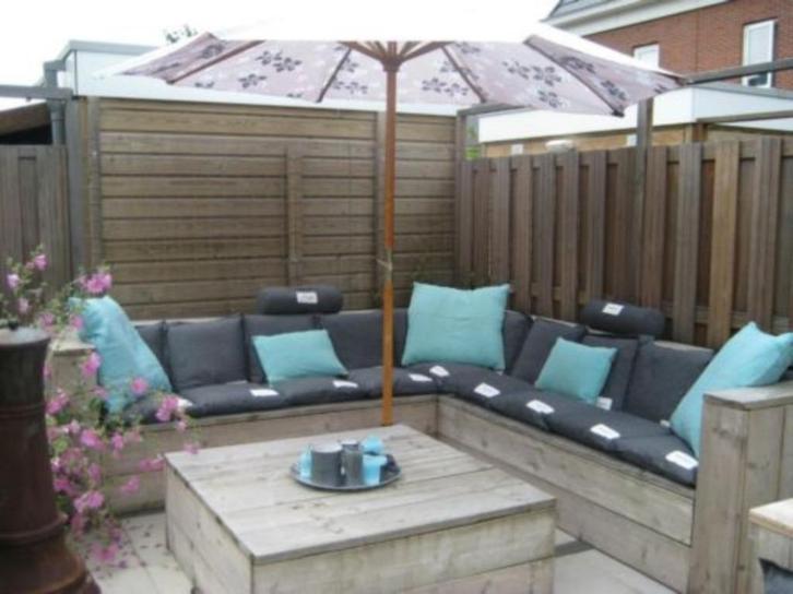 Unieke kwaliteit loungebank, complete loungeset steigerhout, Tuin en Terras, Tuinsets en Loungesets, Nieuw, Loungeset, Steigerhout