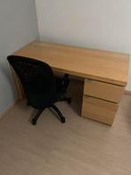 Stevige Bureau (groot werkblad, lade en kast) + bureaustoel, Huis en Inrichting, Bureaus, Ophalen, Gebruikt, Bureau