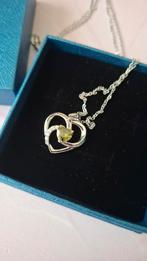 Ketting zilver hart groene steen, Bijoux, Sacs & Beauté, Colliers, Enlèvement ou Envoi, Neuf, Vert, Argent