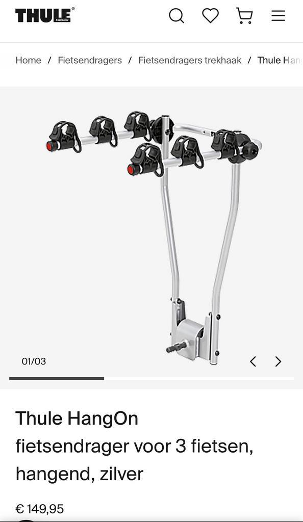 Thule hang on trekhaak clip on vr 3 fietsen met slot, Auto diversen, Fietsendragers, Zo goed als nieuw, Ophalen