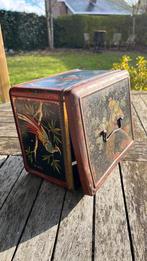 Vintage antiek tinnen doos blik art deco pauw vogel, Verzamelen, Blikken, Ophalen of Verzenden