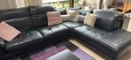 Canapé d’angle en cuir + pouf rectangulaire assorti, Ophalen, Gebruikt, Metaal