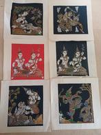Thais schilderij zijde 6 stuks, Antiek en Kunst, Ophalen of Verzenden
