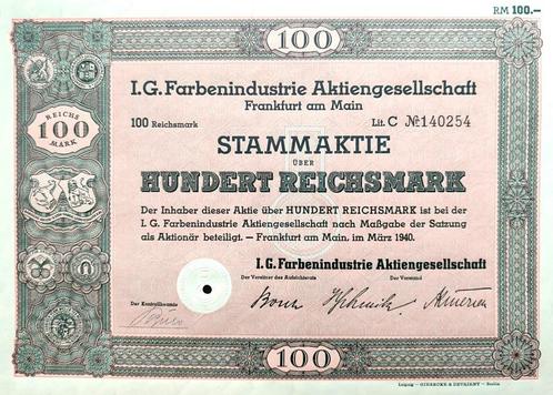 Origineel IG FARBEN (Zyklon B) 1940 aandeel!, Timbres & Monnaies, Actions & Titres, Action, 1920 à 1950, Enlèvement ou Envoi