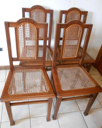 4 stoelen in eik, ca 1930, zitting en leuning in riet