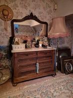 Antieke commode kast hout met marmer en spiegel, Antiek en Kunst, Ophalen