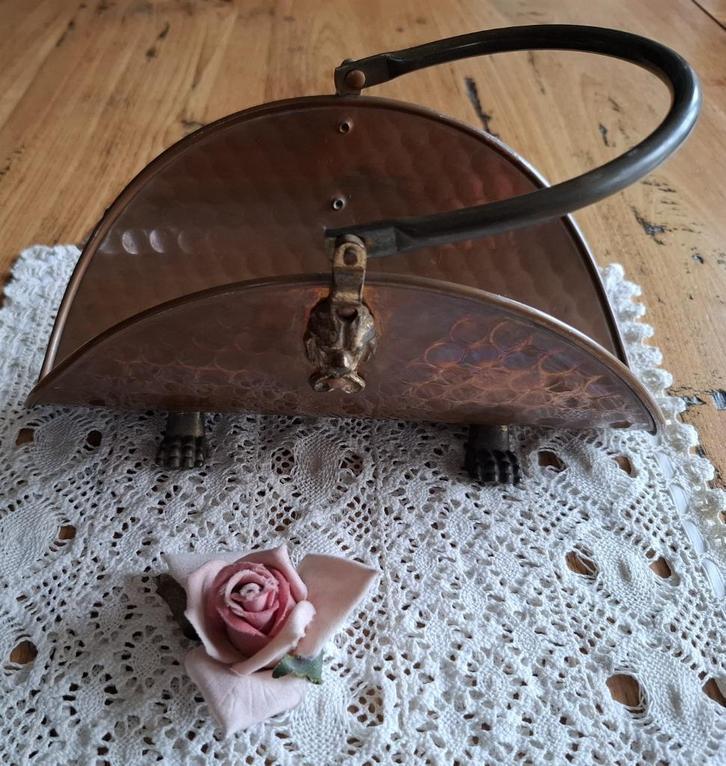 Kleine Franse rood koperen haarhout mand/  brandhout drager, Antiek en Kunst, Curiosa en Brocante, Ophalen of Verzenden