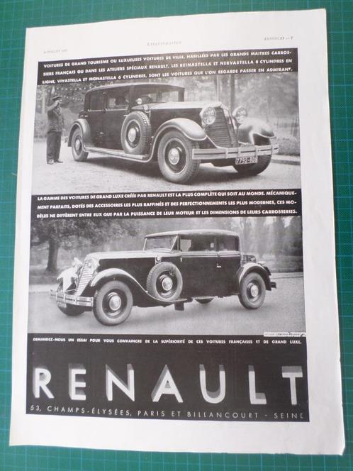 Renault - publicité papier - 1930, Collections, Marques & Objets publicitaires, Utilisé, Autres types, Enlèvement ou Envoi