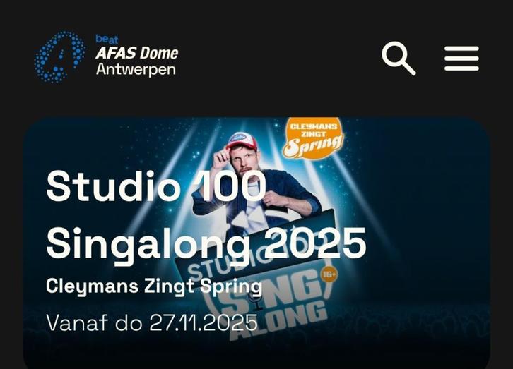 2 Tickets Studio 100 Sing a long, Tickets en Kaartjes, Concerten | Nederlandstalig, Twee personen, November, Overige typen