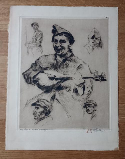 ets: oorlog, W01 soldaten Henri Mortiaux 1890-1965, Antiek en Kunst, Kunst | Etsen en Gravures, Ophalen of Verzenden