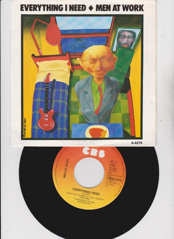 Men At Work – Everything I Need   1985  nMINT, CD & DVD, Vinyles Singles, Comme neuf, Single, Pop, 7 pouces, Enlèvement ou Envoi