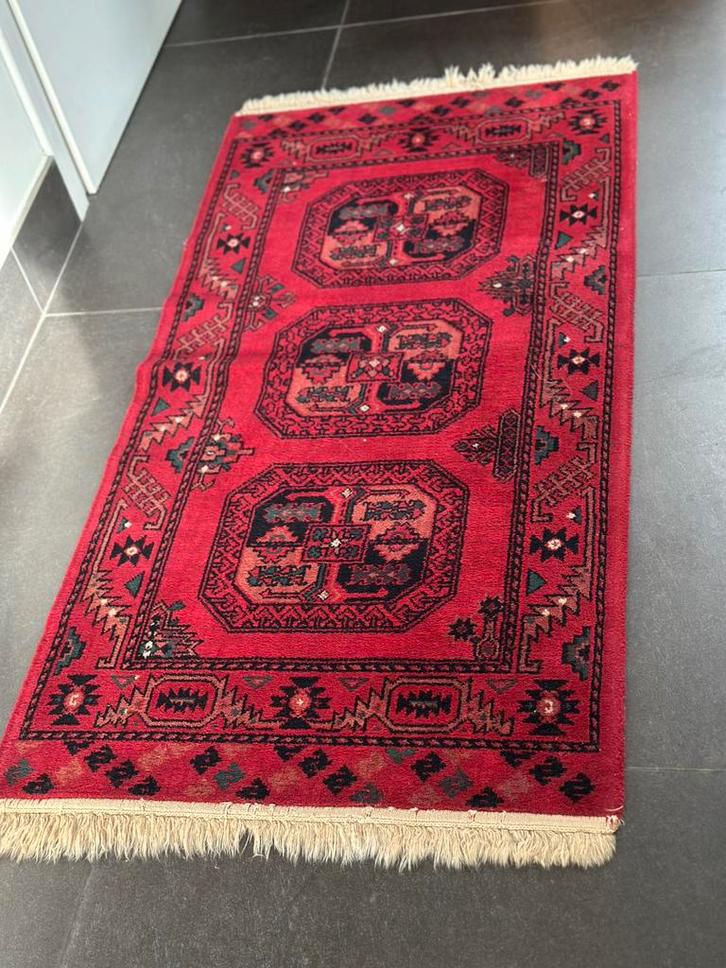 Vintage handgeknoopt Oosters tapijt – rood, Antiquités & Art, Tapis & Textile, Enlèvement ou Envoi