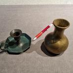 Zwaar messing vaasje & koperen of messing kandelaar, Antiek en Kunst, Ophalen of Verzenden, Koper of Brons