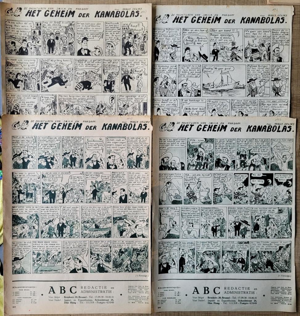 4 oude stripknipsels: De avonturen van Snick en Pardaff, Ophalen of Verzenden, Knipsel(s)