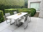 Wit marmeren tafel (210 x 85 cm) zonder stoelen., Tuin en Terras, Ophalen, Rechthoekig, Overige materialen