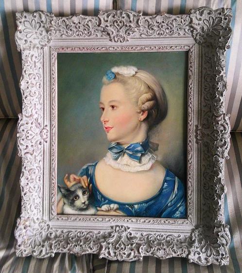 Meisje met poes - naar Jean-Baptiste Perronneau (1715-1783), Antiek en Kunst, Kunst | Schilderijen | Klassiek, Ophalen of Verzenden