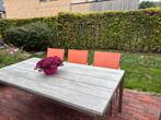Design tuintafel + 6 stoelen RVS, Ophalen, Zo goed als nieuw, Hardhout