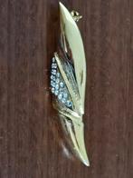 Vintage broches in verguld met saffierstjes anno 1970, Ophalen of Verzenden, Met strass