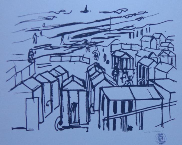 HENRI-VICTOR WOLVENS / STRANDZICHT / ZW-W LITHO / 43x50cm, Antiek en Kunst, Kunst | Litho's en Zeefdrukken, Ophalen of Verzenden