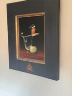 Omer Crab + stilleven ijsvogel glas appel op doek 24x30, Ophalen